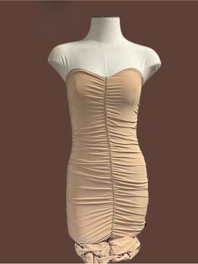 Strapless Ruched Bodycon Dress in Nude